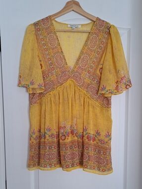 Rose & Olive Yellow Boho V-Neck Floral Tunic